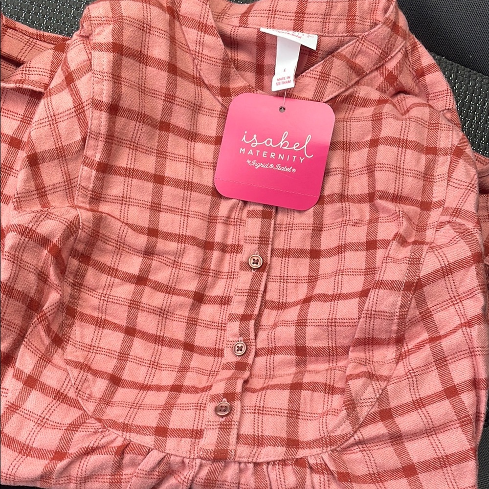 Ingrid & Isabel Maternity Flannel Pink Plaid Top